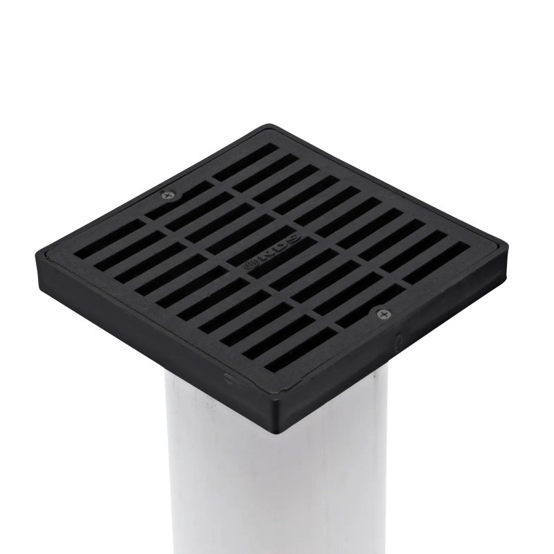 NDS 640 6-Inch Square Grate with Low-Profile Adapter Drain, Connects to 3-Inch and 4-Inch Drain Pipes and Fittings, for Small Lawns, Landscaping and Patios, Plastic, Black - Image 2
